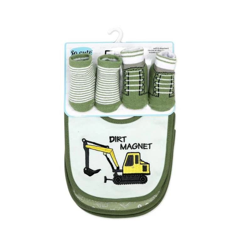 Rose Textiles - 5Pk Bib & Sock Set Sage Dirt Magnet - Image 2