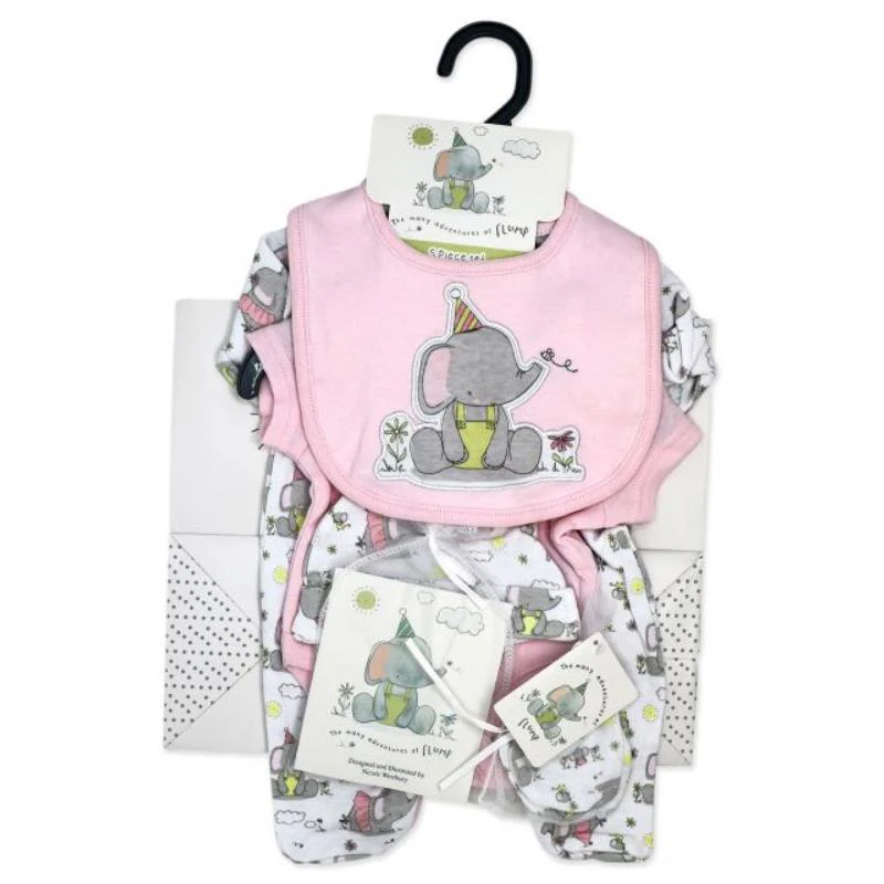 Rose Textiles - 6Pk Baby Girl Gift Set, Flump The Elephant Pink