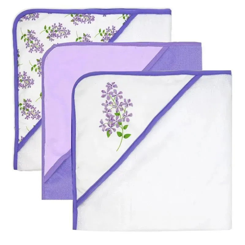 Rose Textiles - 8Pc Bath Set - 5 Hooded Towels W/ 3 Washcloths, Purple Floral - Image 3