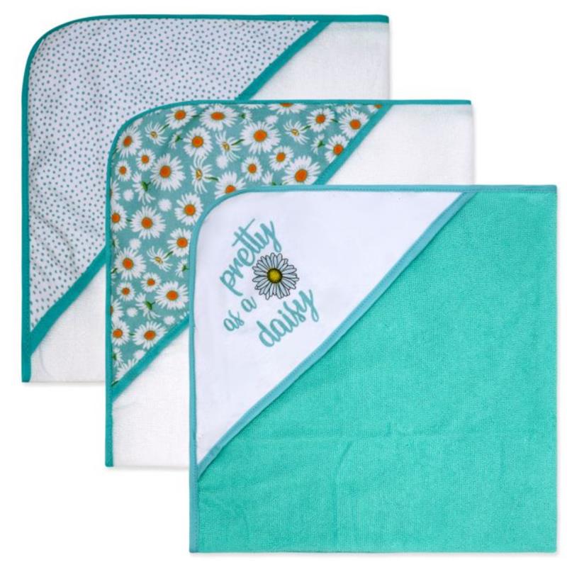 Rose Textiles - 8Pk Baby Hooded Towel Set, Aqua Pretty As A Daisy - Image 3