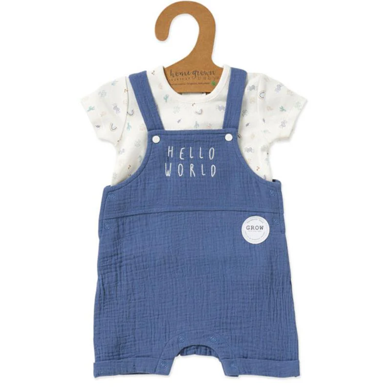 Rose Textiles - Baby Boy’s Organic Dungaree Set, Hello World