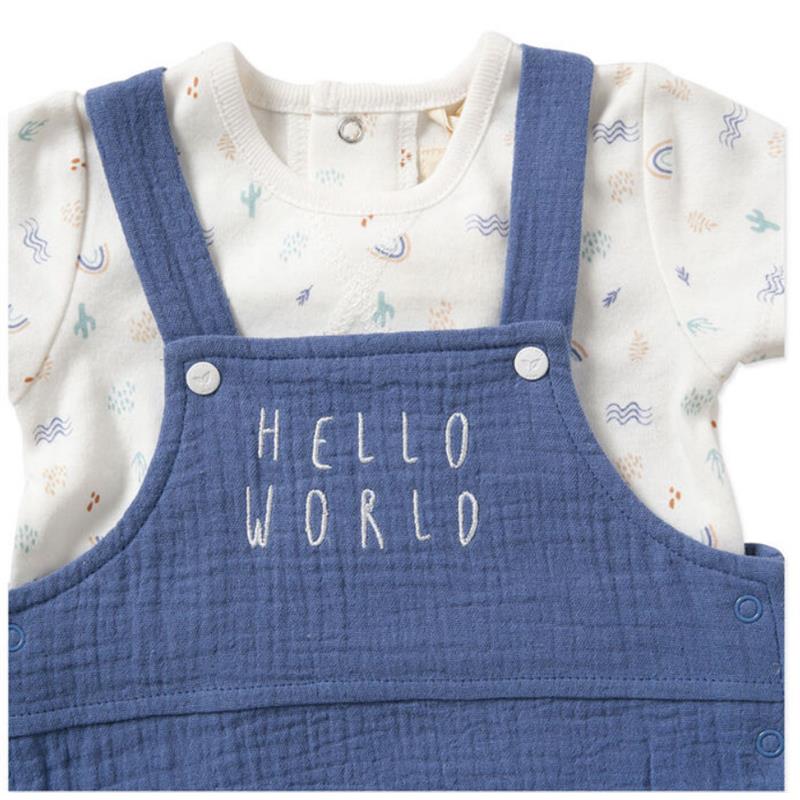 Rose Textiles - Baby Boy’s Organic Dungaree Set, Hello World - Image 3