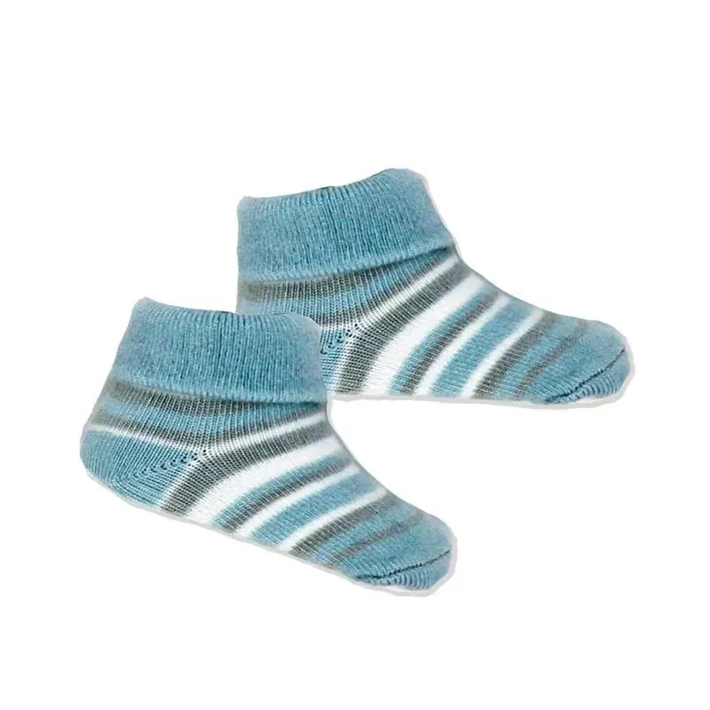 Rose Textiles - Baby Boy Blue Striped Knit Hat & Bootie Set - Image 2