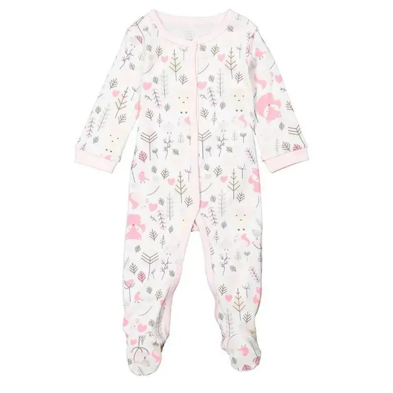 Rose Textiles - Baby Girl Interlock Coverall, Fox Woodland