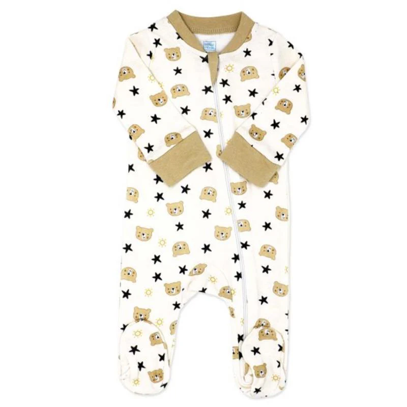 Rose Textiles - Baby Neutral Interlock Coverall Tan Family Bear - Image 2
