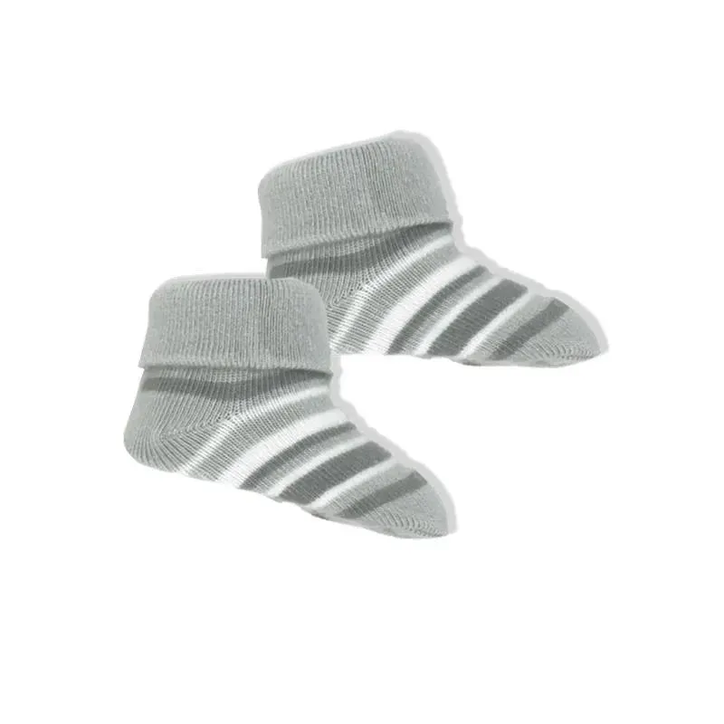 Rose Textiles - Baby Grey Striped Knit Hat & Bootie Set - Image 2