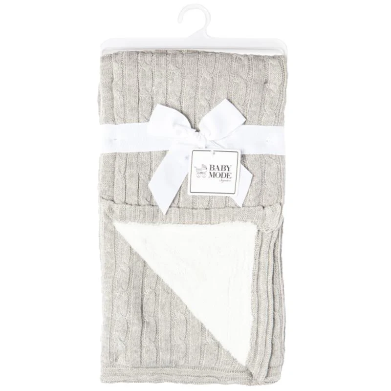 Rose Textiles - Grey Cable-Knit Sherpa Blanket - Image 2