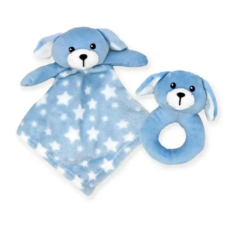 Rose Textiles - Nunu With Ring Rattle, Blue Dog