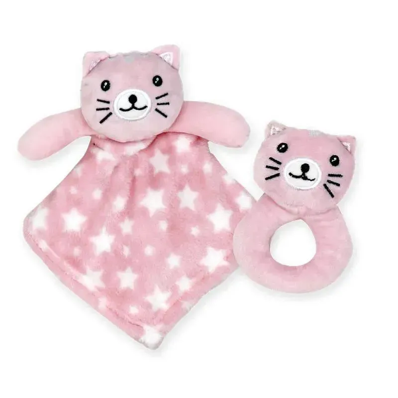 Rose Textiles - Nunu With Ring Rattle, Pink Kitty