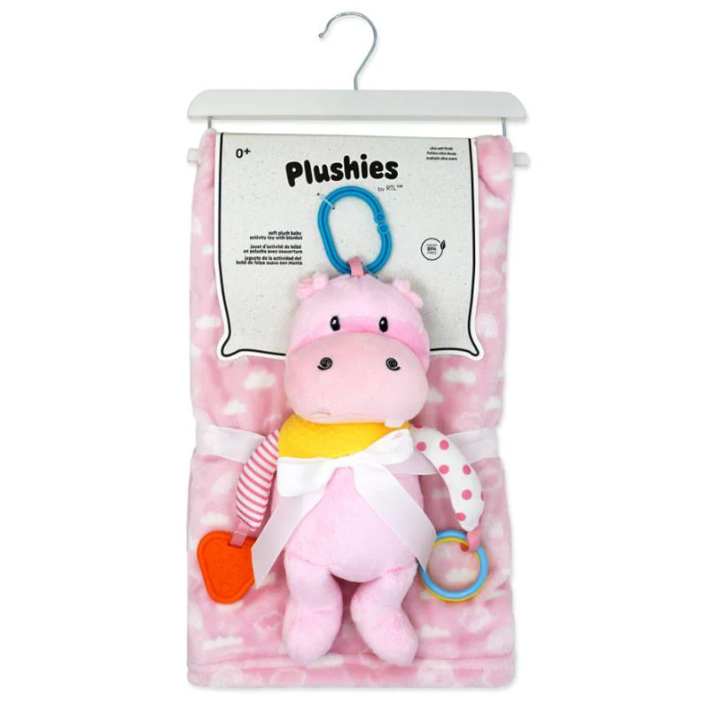Rose Textiles - Plush Activity Toy & Blanket Pink Hippo - Image 2