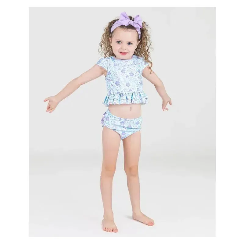 Rufflebutts - 2Pk Baby Girl Fairytale Garden Cap Sleeve Ruffle Hem Bikini - Image 2