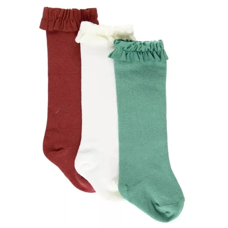 Rufflebutts - 3Pk Rosewood, Ivory & Spruce Knee High Socks