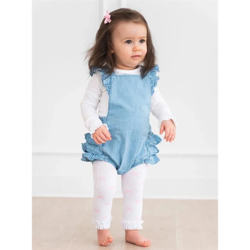 Rufflebutts - Baby Girl Light Wash Flutter Overall Rumper