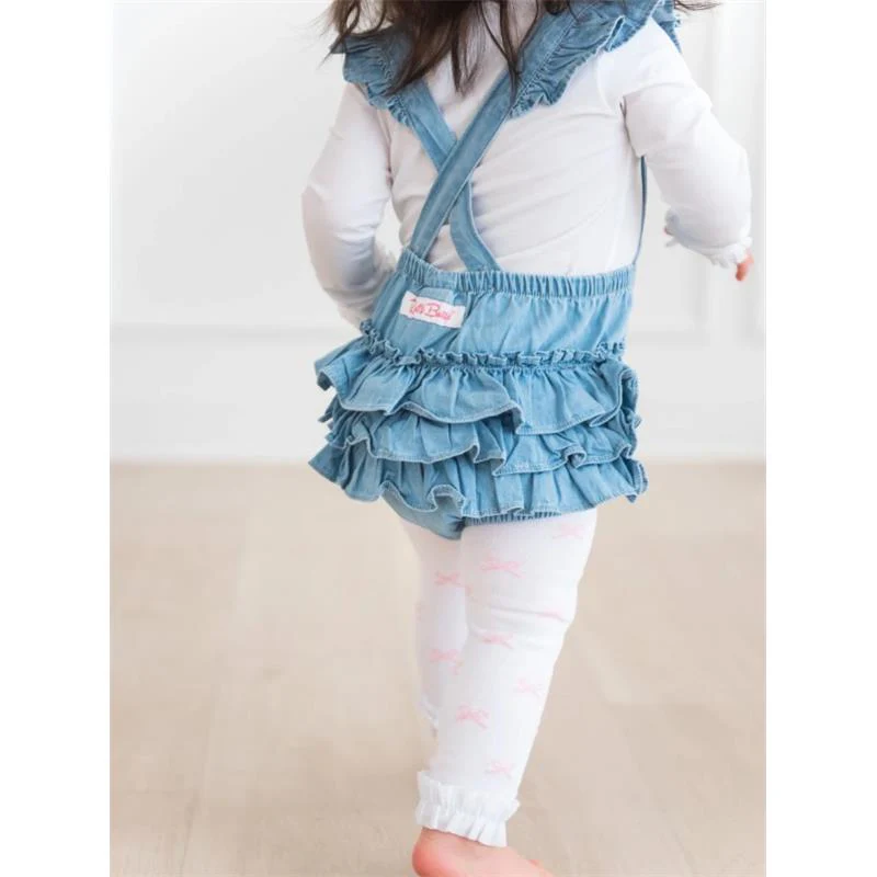 Rufflebutts - Baby Girl Light Wash Flutter Overall Rumper - Image 3