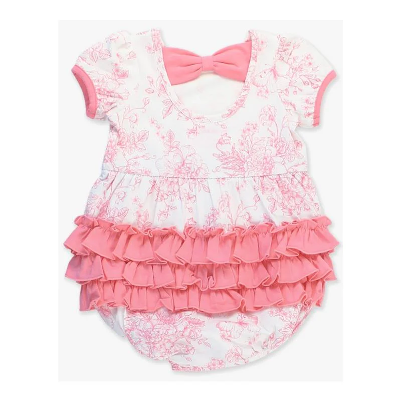 Rufflebutts - Baby Girl Puff Short Sleeve Bow Bubble Romper - Image 3