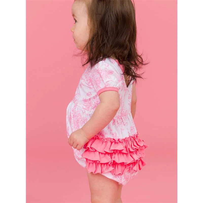 Rufflebutts - Baby Girl Puff Short Sleeve Bow Bubble Romper - Image 5
