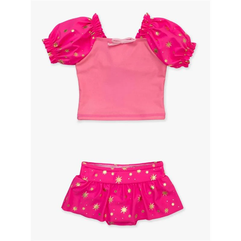 Rufflebutts - Baby Girl Puff Sleeve Skirted 2 Piece Swimsuit Royal Pink Princess - Image 2