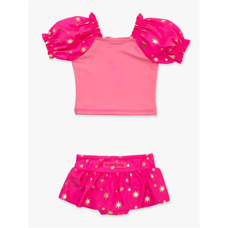 Rufflebutts - Baby Girl Puff Sleeve Skirted 2 Piece Swimsuit Royal Pink Princess - Image 3