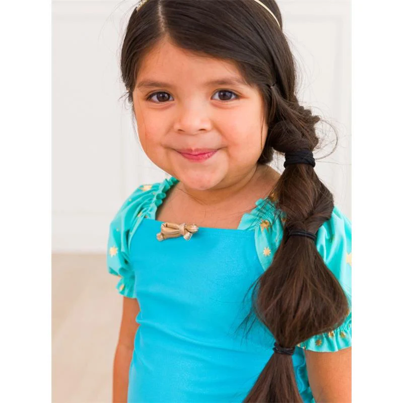 Rufflebutts - Baby Girl Puff Sleeve Skirted 2-Piece Swimsuit Teal Golden Princess - Image 4
