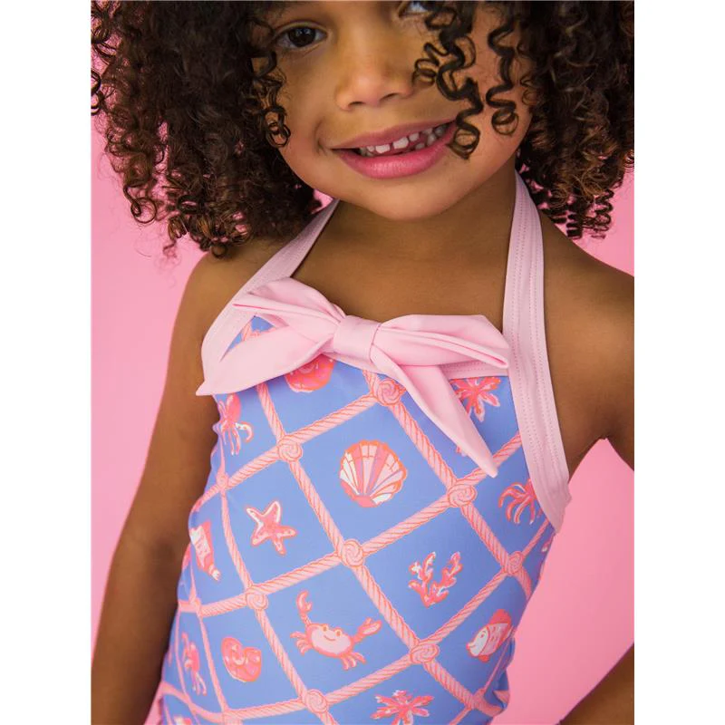 RuffleButts Baby Girl Seersucker One Piece Rash Guard, Lilac - Image 3