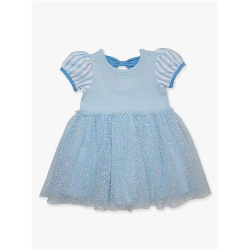 Rufflebutts - Baby Girl Short Sleeve Princess Bow Twirl Dress Crystal Blue Princess - Image 2