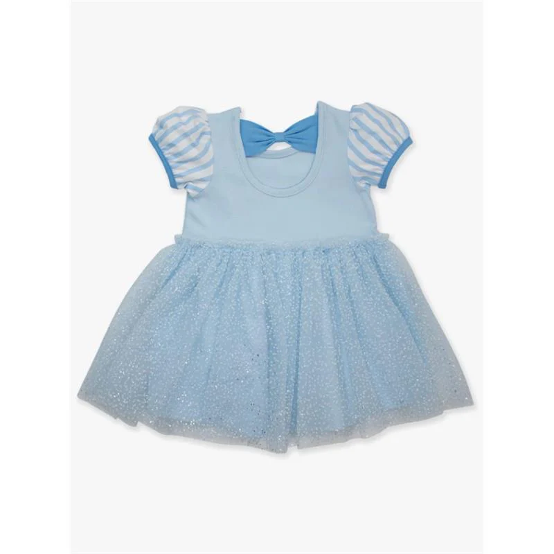 Rufflebutts - Baby Girl Short Sleeve Princess Bow Twirl Dress Crystal Blue Princess - Image 3