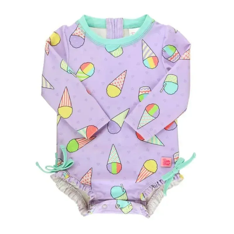 Rufflebutts - Baby Girl Snow Cones Long Sleeve One Piece Rash Guard