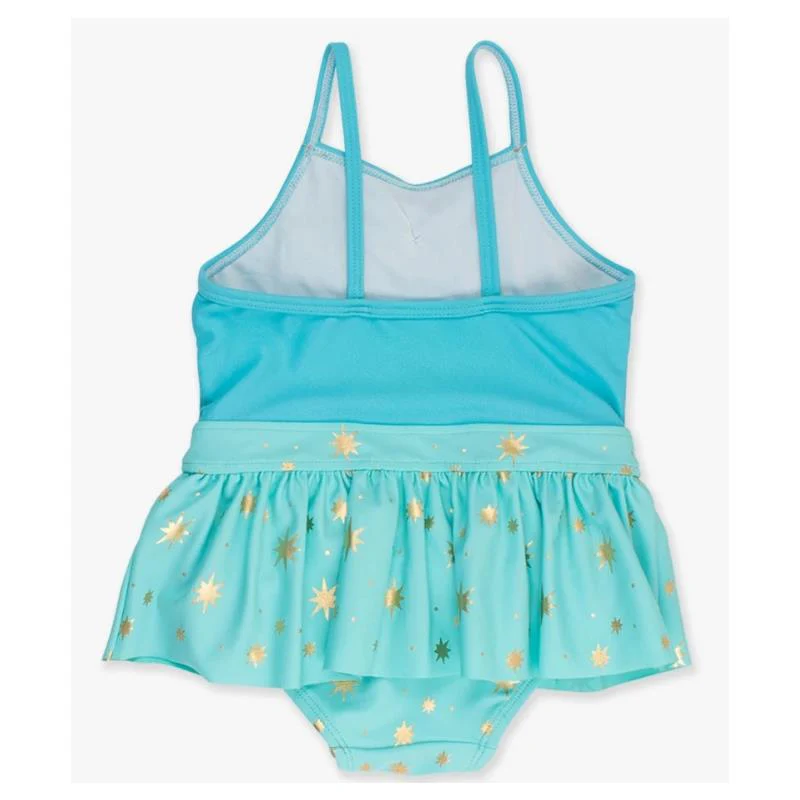 Rufflebutts - Baby Girl Teal Golde Princess Big Bow Skirted One Piece Swimsuit - Image 3