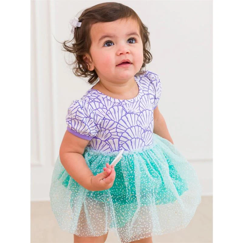 Rufflebutts - Baby Girls Mermaid Princess Bow Twirl Romper