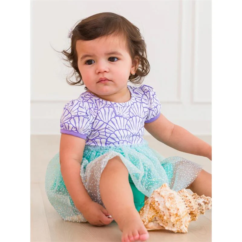 Rufflebutts - Baby Girls Mermaid Princess Bow Twirl Romper - Image 4