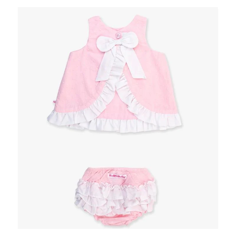 Rufflebutts - Baby Girls Pink & White Swing Top & Bloomer Set Pink