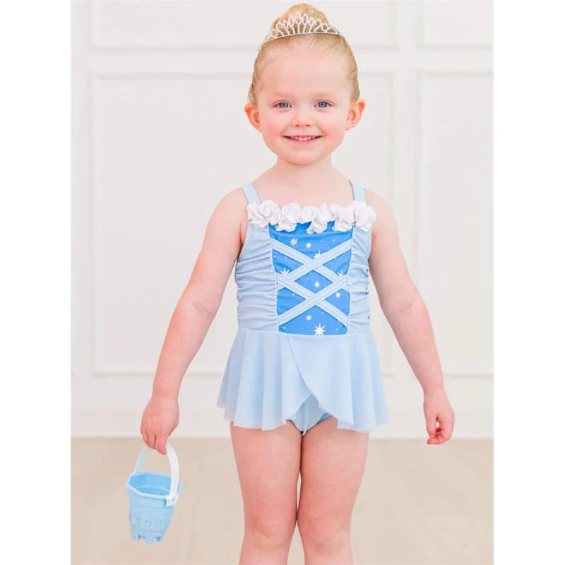 Rufflebutts - Bbay Girls Dress-Up One Piece Swimsuit Crystal Blue Princess