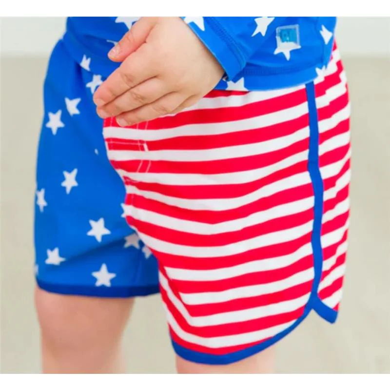 Rufflebutts - Boys Dolphin Hem Swim Trunks Stars & Stripes