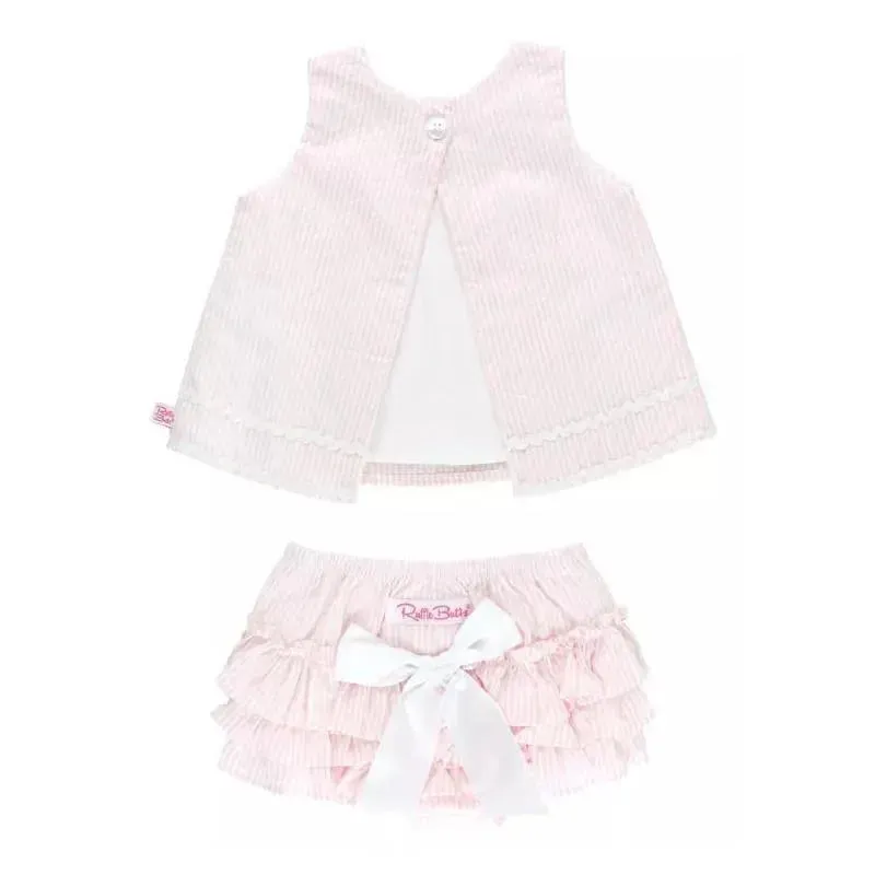 RuffleButts - Girls Pink Seersucker Ric Rac Swing Top & Bloomer Set - Image 2