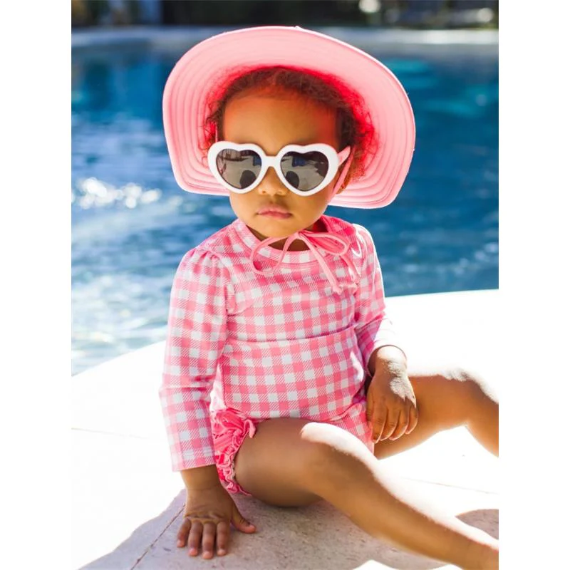 Rufflebutts - Long Sleeve One Piece Rash Guard, Bubblegum Pink