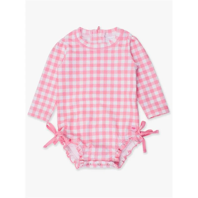 Rufflebutts - Long Sleeve One Piece Rash Guard, Bubblegum Pink - Image 3