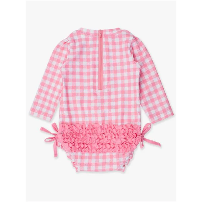 Rufflebutts - Long Sleeve One Piece Rash Guard, Bubblegum Pink - Image 4