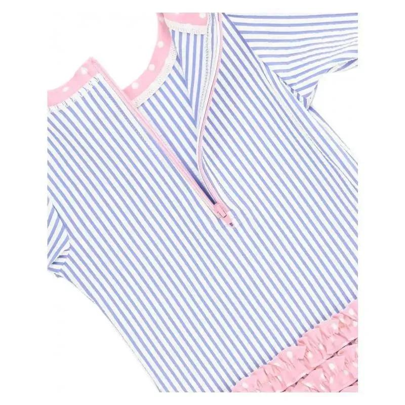 Rufflebutts - Periwinkle Blue Seersucker One Piece Rash Guard - Image 3