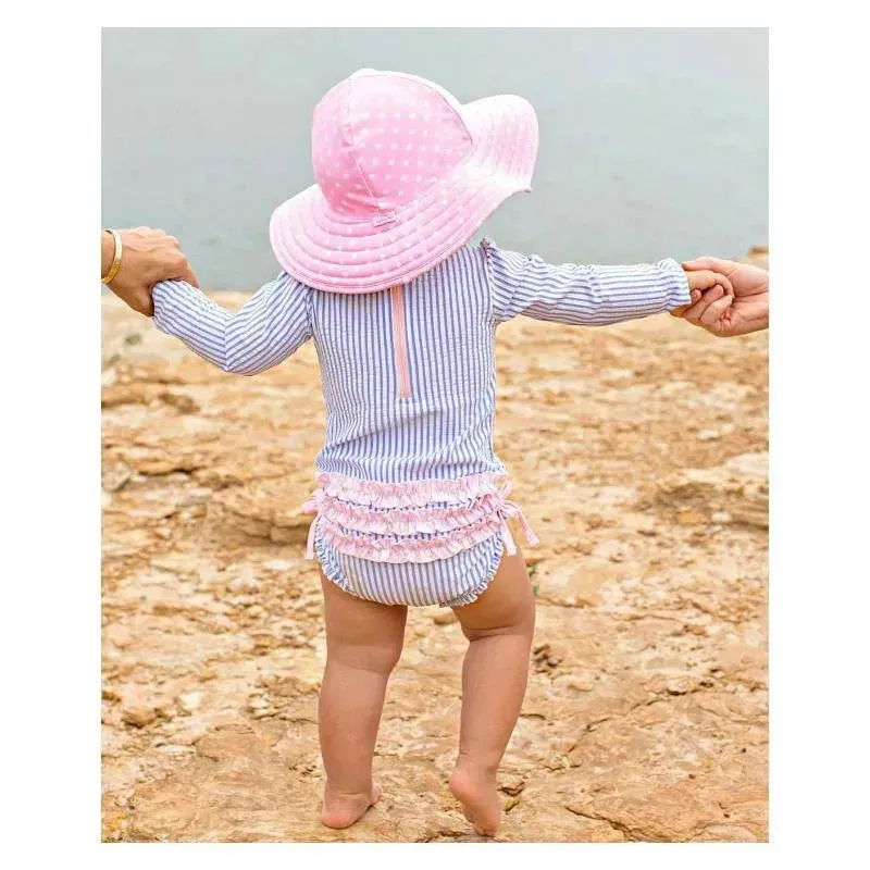 Rufflebutts - Periwinkle Blue Seersucker One Piece Rash Guard - Image 5