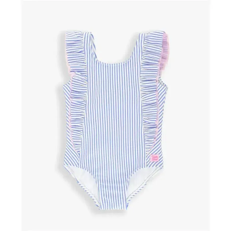 Rufflebutts - Periwinkle Blue Seersucker One Piece Waterfall