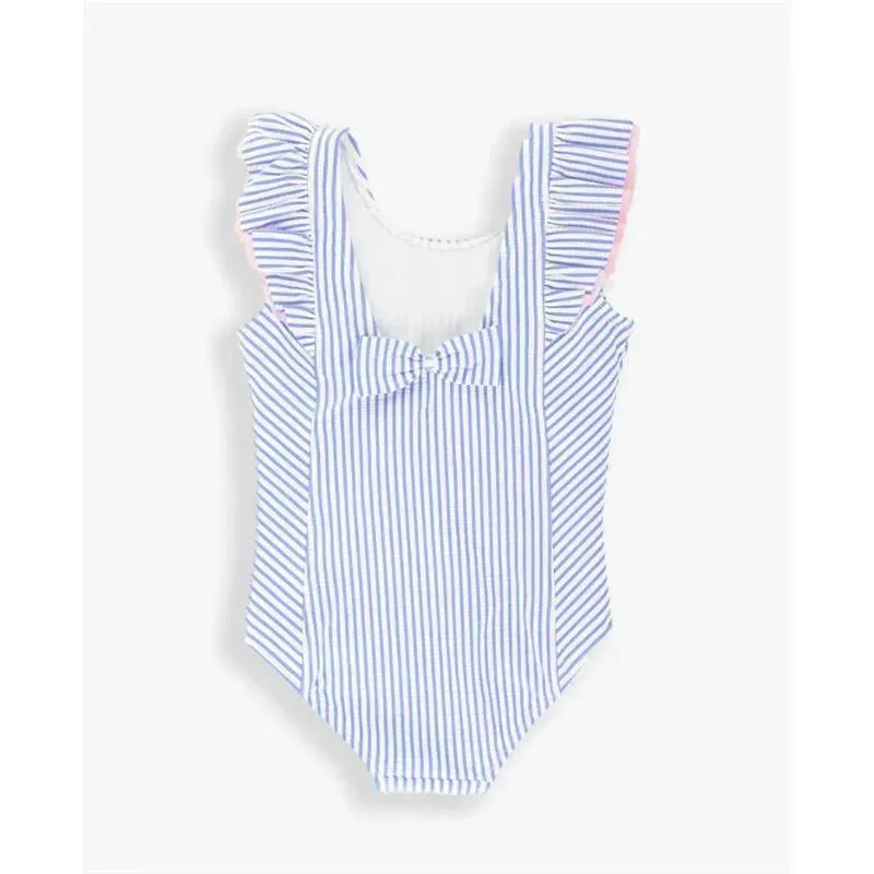 Rufflebutts - Periwinkle Blue Seersucker One Piece Waterfall - Image 2