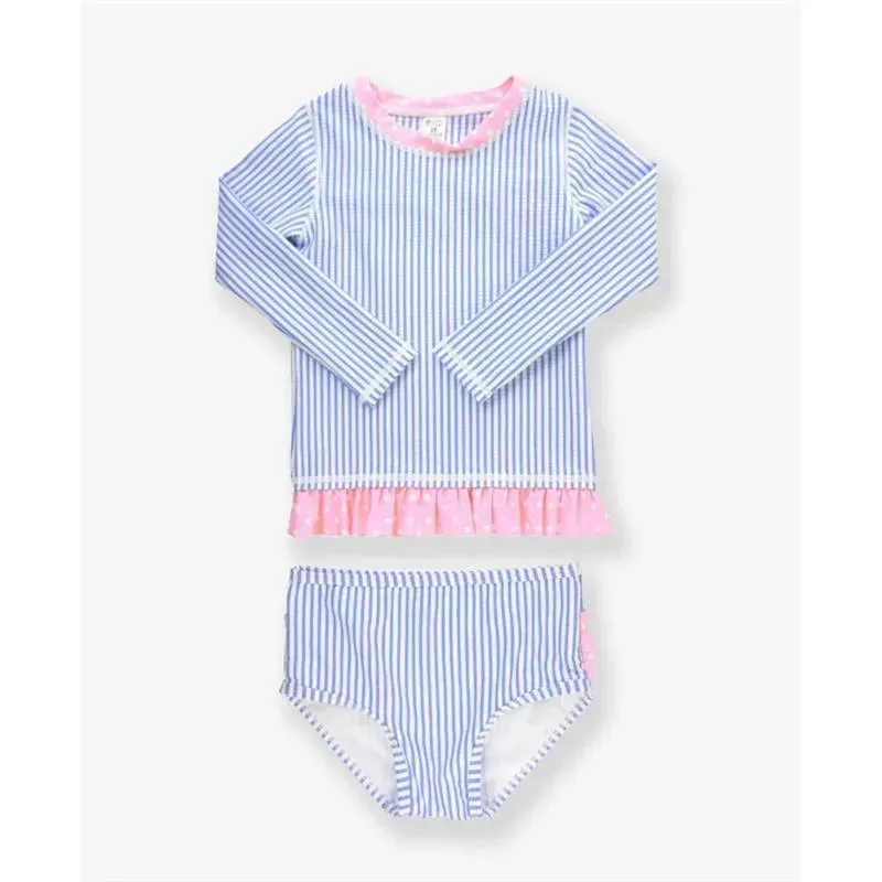 Rufflebutts - Periwinkle Blue Seersucker Rash Guard Bikini