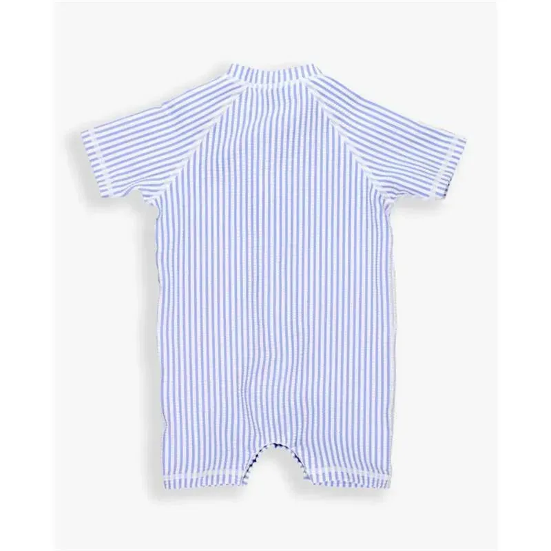 Rufflebutts - Periwinkle Blue Seersucker Short Sleeve One Piece Rash Guard - Image 2