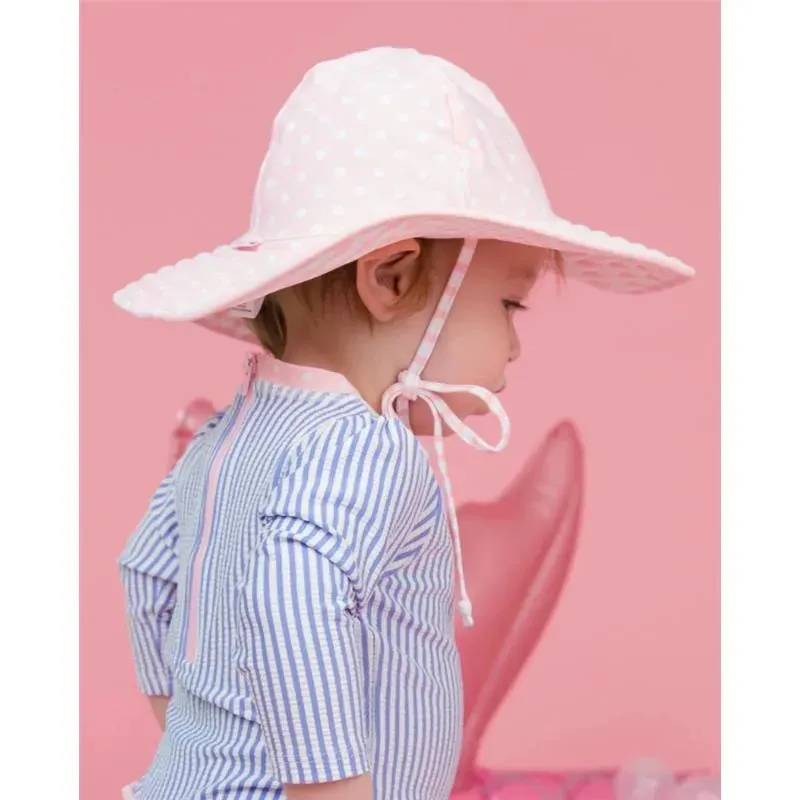 Rufflebutts - Pink Polka And Stripe Reversible Swim Hat - Image 5