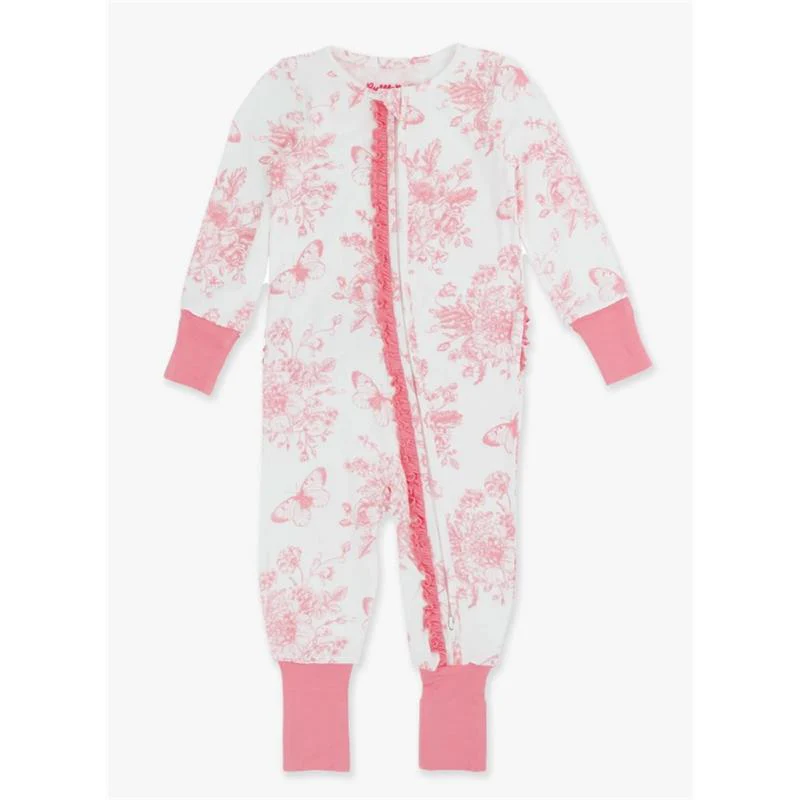 Rufflebutts - Ruffle One Piece Convertible Pajamas, Bubblegum Pink - Image 2