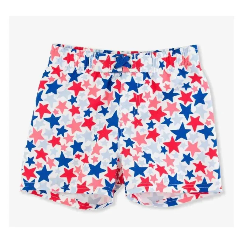 Rufflebutts - Star-Spangled Swim Trunks White With Stars