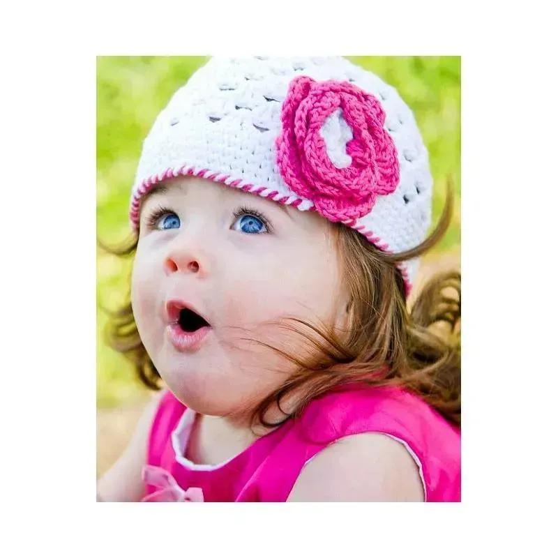RuffleButts White Knit Hat W Pink Flower, 6-12 M - Image 2