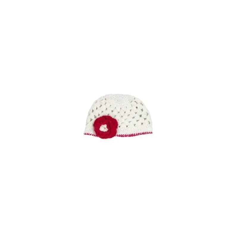 RuffleButts White Knit Hat W Pink Flower, 6-12 M - Image 4