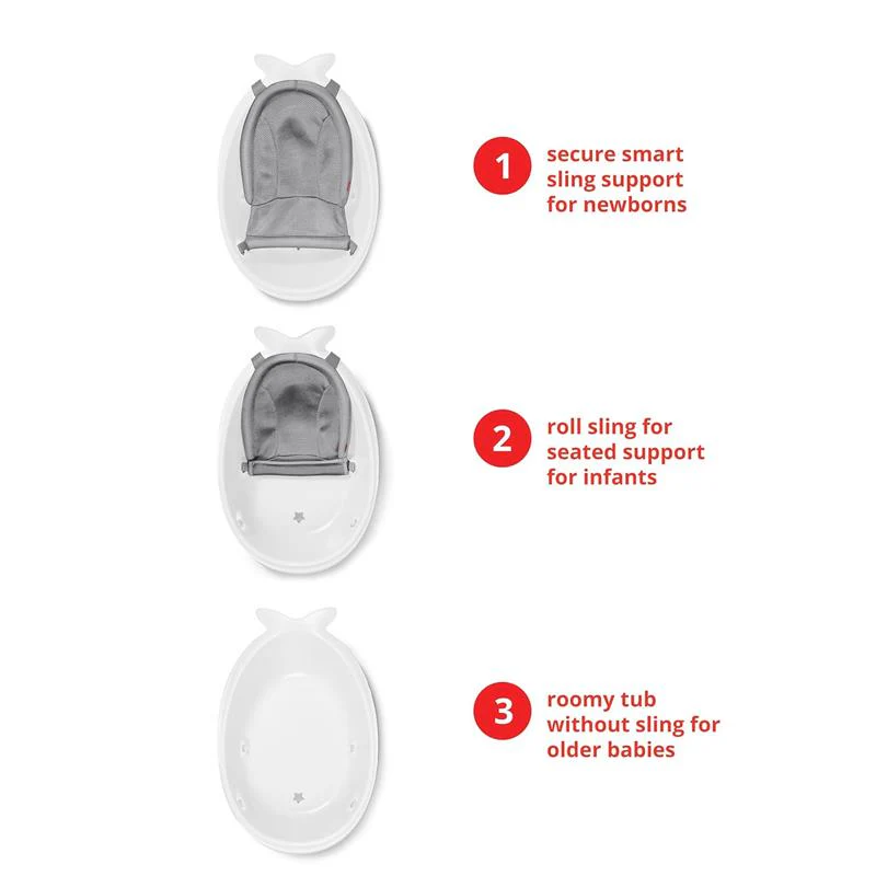 Skip Hop - Baby Bath Tub, 3-Stage Smart Sling Tub, Moby, White - Image 4