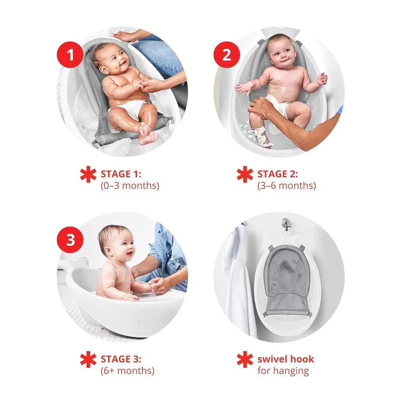Skip Hop - Baby Bath Tub, 3-Stage Smart Sling Tub, Moby, White - Image 7